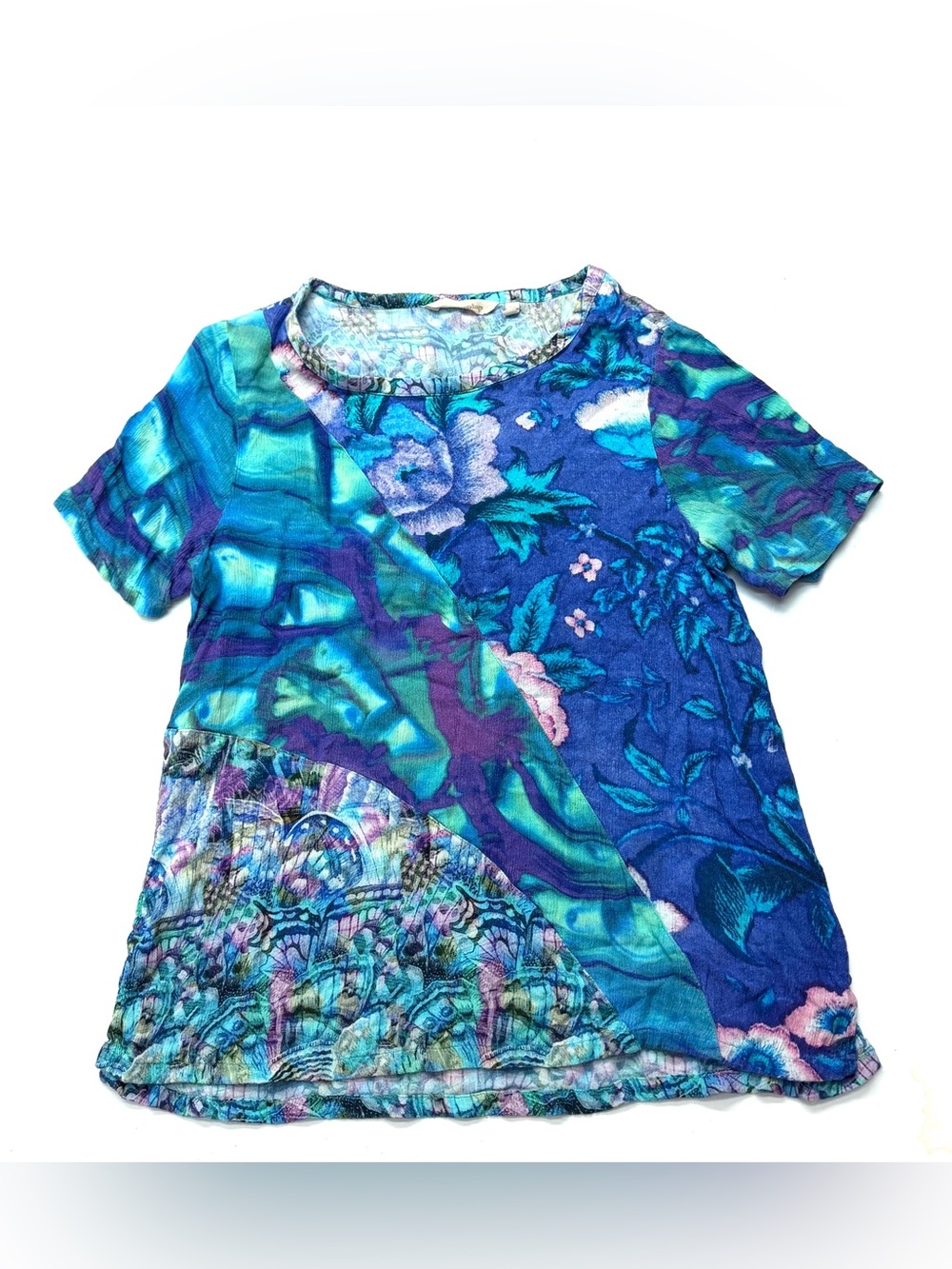 Soft Surroundings Girls Blue & Teal Floral Short Sleeve Top